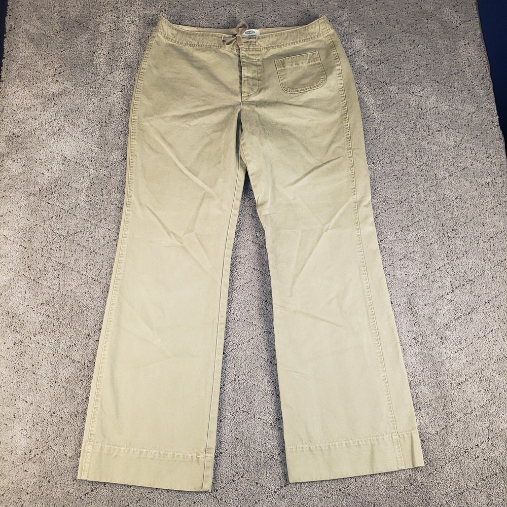 VTG‎ Old Navy Pants Womens Size 10 Green Wide Leg Flare Mid Rise Drawstring Y2K